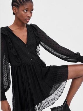 Black Voile Swiss Dot Ruffle Romper (size M)